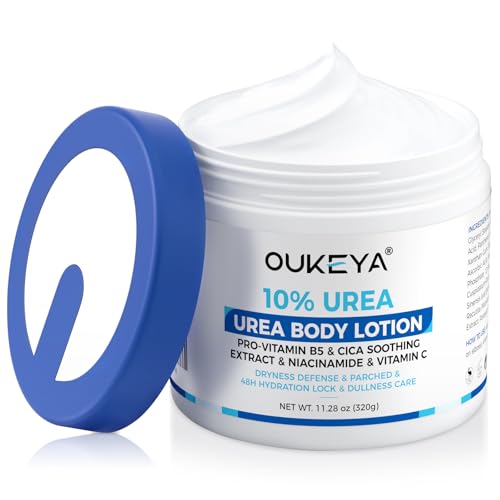 OUKEYA Urea Cream for Dry Chapped Skin with 10% Urea Deep Moisturizer Body Lotion, Softens & Soothes Hands Elbows Feet Hydrates Locks in Moisture, Fast Absorbing & Non-Greasy, 11.28 oz Large Capacity