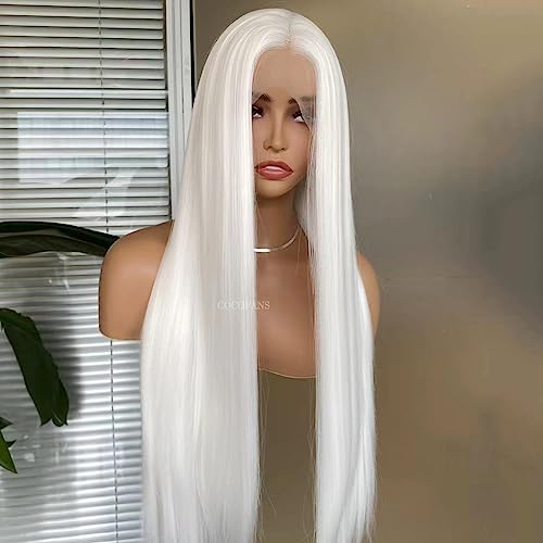 White Synthetic Lace Front Wig for Women - Long Silky Straight Hair