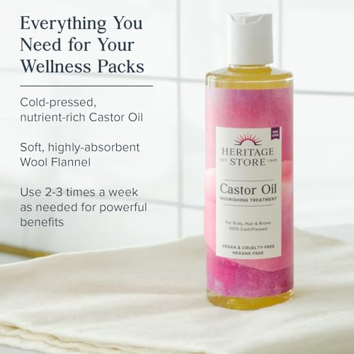 Castor Oil Pack Wrap Kit with Wool Flannel - 32 Fl Oz Vegan & Reusable