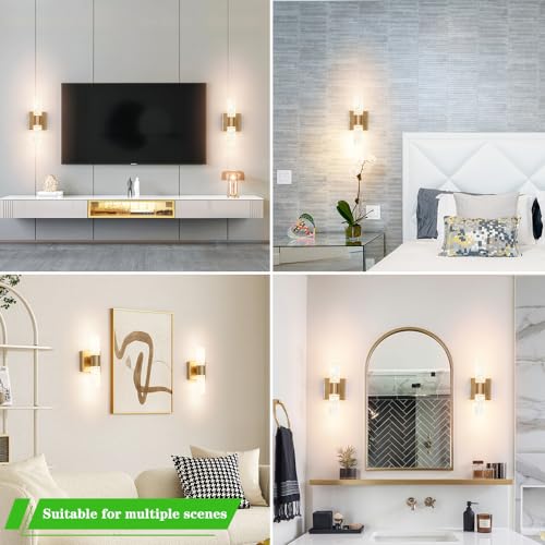 Crystal LED Wall Sconces Set of 2 - Gold Bathroom & Vanity Lights, Modern Crystal Wall Decor - Gold / 2 Light