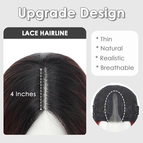 Beelu Ombre Red Curly Lace Wig for Women 26 Inch Long Middle Part Synthetic Hair