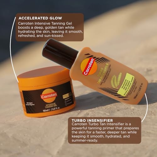 Carroten Turbo Tan Intensifier + Intensive Tanning Gel | Tanning System for Long-Lasting Results | Browning Tan Accelerator | Carrot & Coconut Oil + Vitamins A+E | Made in Greece | 5 oz Each
