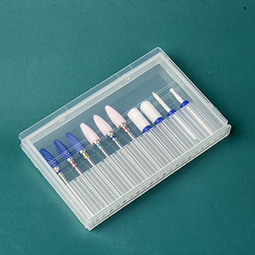 Feecy Nail Drill Bits Set Ceramic for Acrylic Nails Gel Polish Professional, 3/32 Inch Efile Nail Drill Bits Kit for Cuticle Safety Barrel Nail Art Tools with Holder, 10pcs (S10-B)