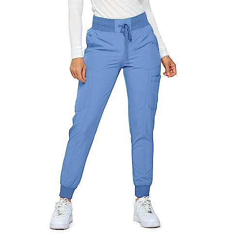 Monarch Uniforms Womens Ribbed Jogger Scrub Pants - Medium Petite Ceil Blue