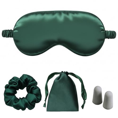 Silk Satin Sleeping Eye Mask, Green Sleep Eye Night Blindfold for Women and Men, Soft Breathable Blackout Eyeshade Eye Cover for Travel, Wedding Bridesmaid Gift