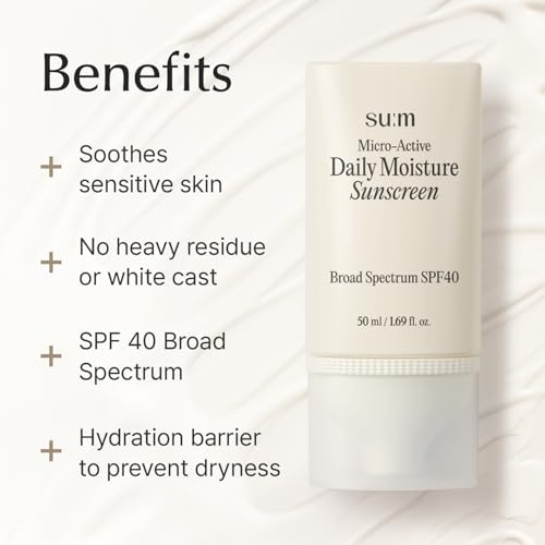 SU:M Micro-Active Daily Moisture Sunscreen SPF40 - Fragrance-Free, Hydrating Face Sun Cream for Sensitive Skin