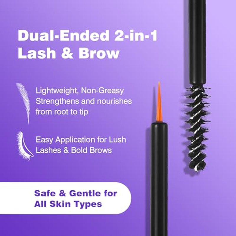 2-in-1 Lash and Brow Growth Serum, Dual-Ended Design 5 mL + 5 mL, Biotin and Peptides, Gentle Enhancing Formula that Promotes Thicker, Longer Lashes & Fuller Brows, Vegan and Cruelty-Free, 10 mL