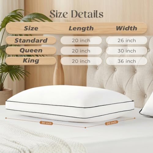 Queen Size Goose Feather Down Pillow Set of 2 - Soft Fluffy Medium Firm Bed Pillows for Sleep - White / Queen