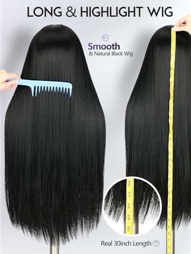 30 Inch Straight Headband Wig for Black Women - Synthetic Half Wig, Glueless, Natural Look - Black