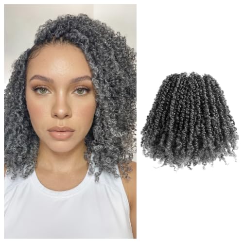 8 Inch Salt and Pepper Micro Twist Crochet Hair Extensions - 10 Packs, Pre-Twisted for Black Women