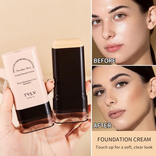 Face and Body Moisturizing Concealer Foundation,Flawlessly Covers Dark Circles, Wrinkles, Fine Lines. Features a Built-in Soft, Dense Brush Head.Medium-Dark and Natural Shades, 0.17 oz (02#NATURE)