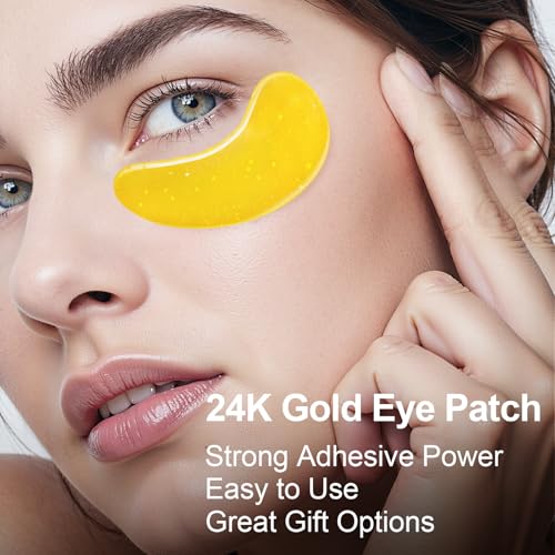 Under Eye Patches - 24K Gold Eye Mask for Puffy Eyes and Dark Circles, Wrinkles, Fine Lines, Collagen Skin Care Products, Gel Eye Patches for Dark Circles, Puffy Eyes, Undereye Bags