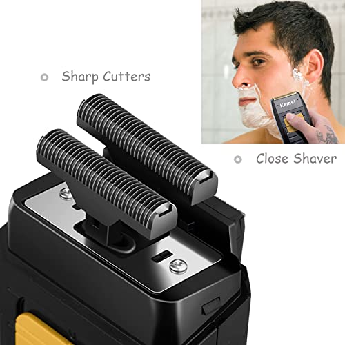 KEMEI Black Double Electric Foil Shaver for Men, Cordless Bald Head Razor