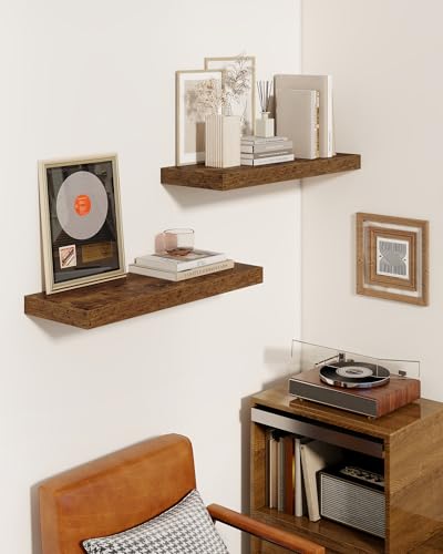 55-Inch Rustic Brown Floating Shelves Set of 2 Wall Mounted Wooden Shelves