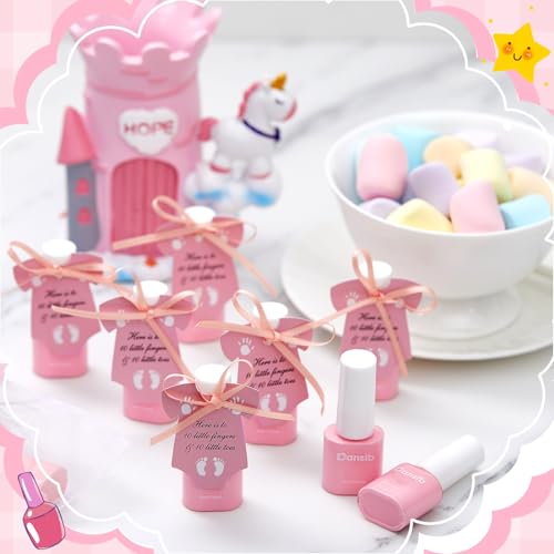 Pink Mini Nail Polish Set for Baby Shower Favors - 24 Pieces with Gift Bags & Ribbon - Pink Variation