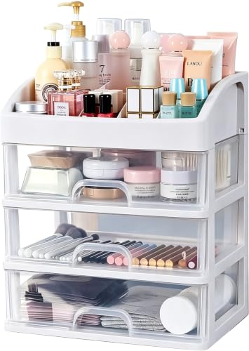 Makeup Organizer with 3 Drawers - Arc Type Plastic Storage for Vanity & Bathroom