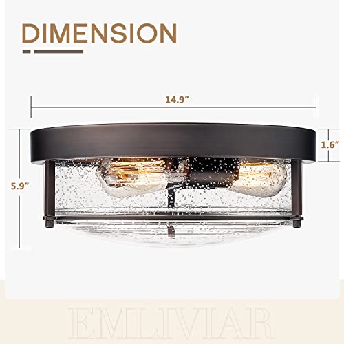 Emliviar 15 Inch Farmhouse Flush Mount Ceiling Light Fixture, Outdoor