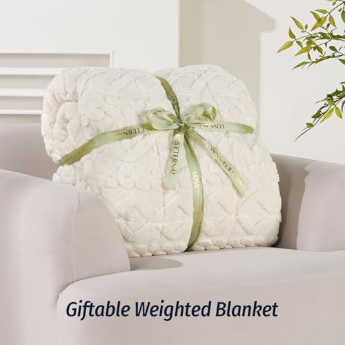 Weighted Blanket for Adults Queen Size 15 lbs Jacquard Cream White - Double-Sided Cozy Sleep