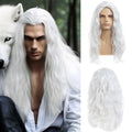 White Long Curly Wavy Costume Wig - Heat Resistant Synthetic Hair for Men & Women - Sallcks