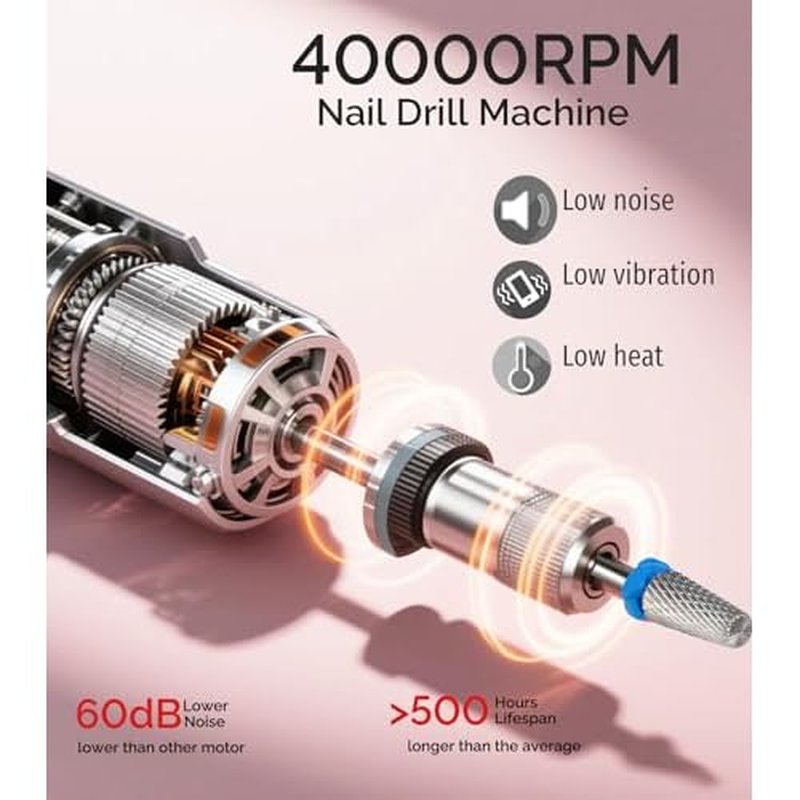 ?Professional Nail Drill - Lumcrissy 40000RPM Electric Nail File Drill Kit - Portable Rechargeable Cordless Efile Machine for Acrylics Gel Nails for Home Salon Manicure Pedicure