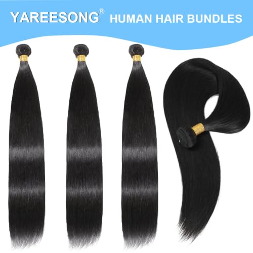 Brazilian Remy Human Hair Bundles 22 Inch Straight Hair Black - 12A Quality