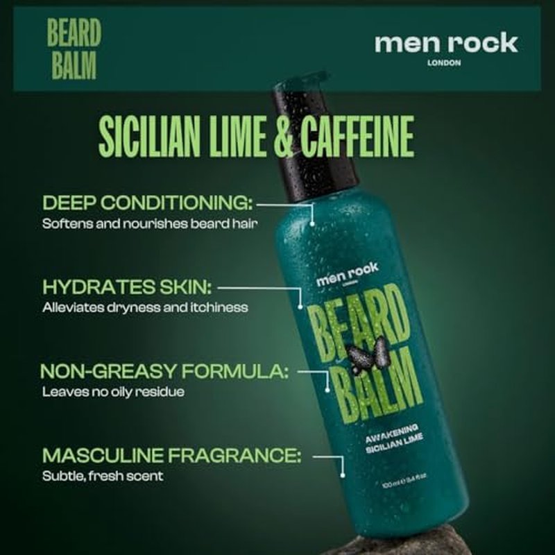 Men Rock Beardy Beloved Awakening Essential Beard Kit - Sicilian Lime - Beard Oil, Balm, and Wash - Mens Face Care - Skincare Products for Men - 3 Pc