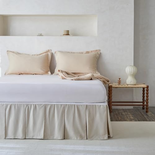 French Linen Pleated Bed Skirt - King 18-Inch Drop Natural Linen Cotton Blend