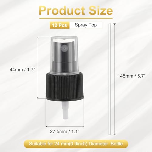 uxcell 12 Pcs Black Spray Top, 24/410 Fine Mist Sprayer Reusable Replacement Spray Bottle Pump Stripe Plastic Top for Cosmetic Perfume and Body Sprays Bottle