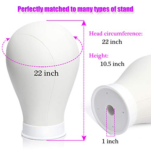 White Leather Canvas Mannequin Wig Head 22 Inch Stand for Wig Styling & Making