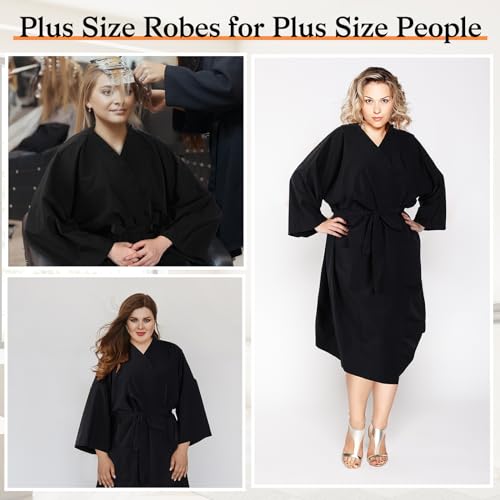 Salon Client Gown Robe Set - Black Nylon Adjustable Hairdressing Cape with Pockets, XL