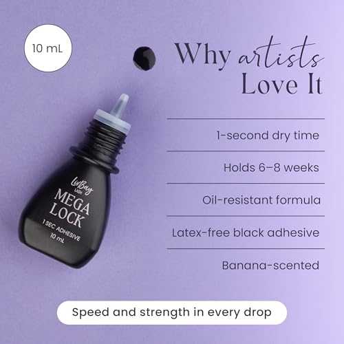 LivBay Mega Lock Lash Glue, Professional Eyelash Extension Glue, Fast Drying Banana-Scented Adhesive, Extra Strong Oil-Resistant Lash Bond with Long Retention, Black Formula, 10mL