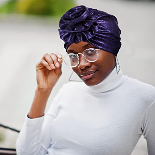 Women African Turban Headwraps - Colorful Knot Flower Styles, Pack of 6