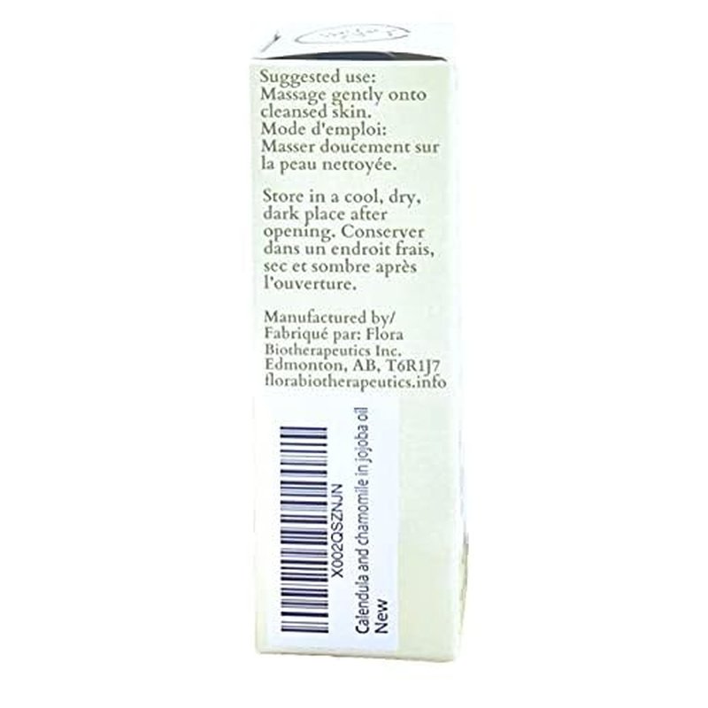 FLORA Organic Calendula & Chamomile Flowers Double Infused in Golden Jojoba Oil. 100% Plant Based & Unscented. 1.7fl oz. Gentle Soothing Oil for Sensitive Skin - for Face, Body, Hair - Made in Canada