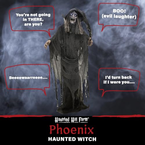 69-Inch Life-Size Animatronic Witch with Touch-Activated Lights and Sound - Creepy Halloween Decoration
