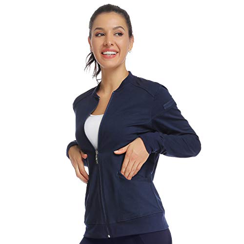 JEYONG Women's Zip Front Puffer Jacket - Small Navy Blue Warm Outerwear