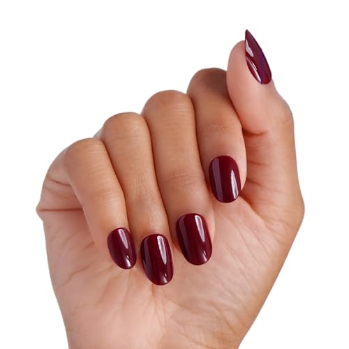 imPRESS Color Press On Nails, ¡®Over You', Solid Burgundy, Short Oval, PureFit Technology, Patented Super Hold Adhesive, Chip Proof, Smudge Proof, Mini Nail File, Manicure Stick & 30 Fake Nails