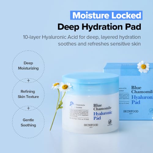 Hydrating Facial Toner Pads with Hyaluronic Acid & Chamomile - Moisturizing Skin Care
