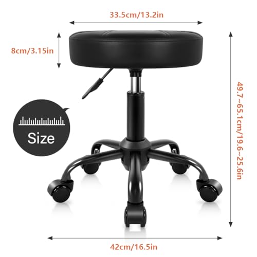 Adjustable PU Leather Rolling Stool Chair for Salon Spa & Home Black