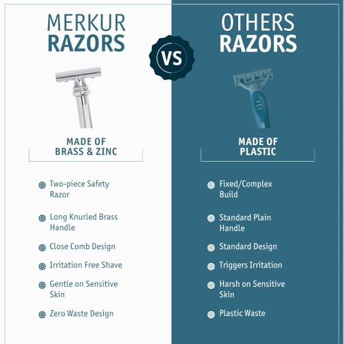 MERKUR 38C Double Edge Safety Razor - Bright Chrome, Extra Large Barber Pole Grip Brass Handle, Made in Germany, Plastic-Free, Two Piece Design, Closed Comb, Straight Bar