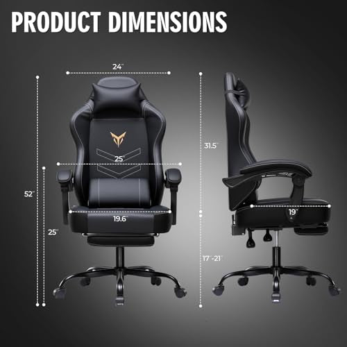 GTPLAYER Gaming Chair with Footrest - High Back Leather Office Chair for Adults, Adjustable Headrest & Lumbar Support, Black, Variation: With Pedals