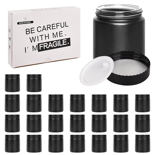 Black Frosted Glass Jars with Lids - Small Empty Cosmetic Containers for Making Candles andLotions, Creams, Balmss and DIY Crafts - Pack of 24 (Black Frosted, 4oz)