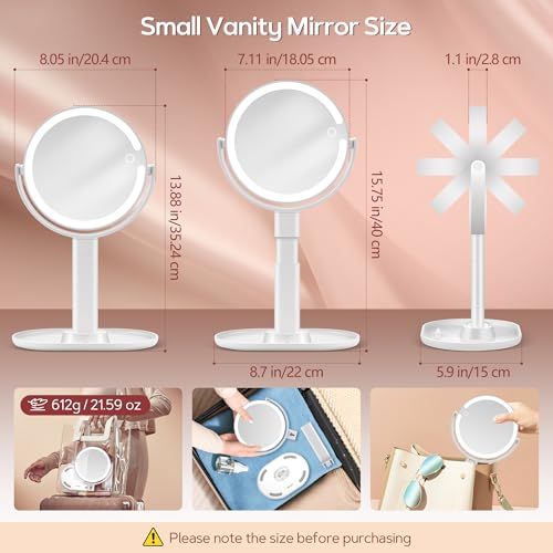White Double-Sided Lighted Makeup Mirror with 30X Magnification & Phone Holder