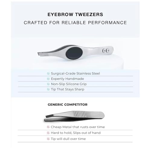 Cocos Precision Tweezers for Women Facial Hair - Stainless Steel Tweezers for Women and Men - Ideal for Eyebrow Shaping and Ingrown Hair Removal - Slanted Tips, Durable and Ergonomic Grip Design