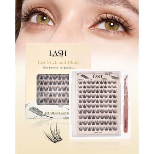 Self Adhesive Eyelashes Glue Free Lash Clusters Easy Removal Ultra Thin Lightweight Press on lashes Natural Wispy 10-14mm Fluffy False Eyelashes 90 Clusters Lash Clusters Kit