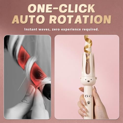 Automatic Curling Iron 28mm Tourmaline Ceramic for Beach Waves, Anti-Tangle & Scald Protection