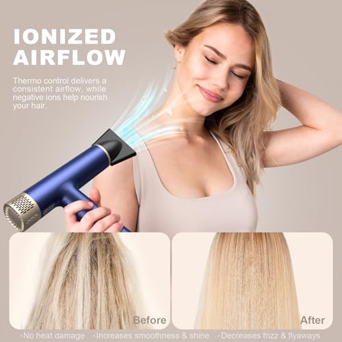 US-Size Blue Professional Ionic Hair Dryer with Diffuser, Fast Drying