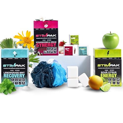 STiiMPAK Assorted XL Shower Steamers Set – Aromatherapy for Energy Relaxation Recovery – 80g Each + Loofahs