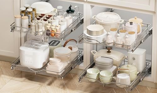 Chrome 14x21 Inch Double Sliding Pull Out Cabinet Organizer Shelves