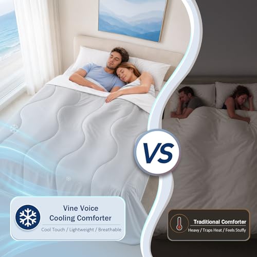 Cooling Comforter Queen 90x90 Silver Gray for Hot Sleepers - Breathable, Fluffy Bed Quilt