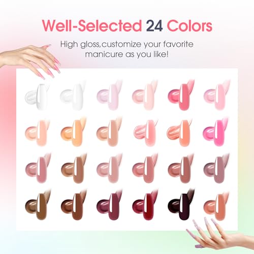 Pink Brown Poly Nail Gel Kit with 24 Colors & Nail Tools for DIY Manicure